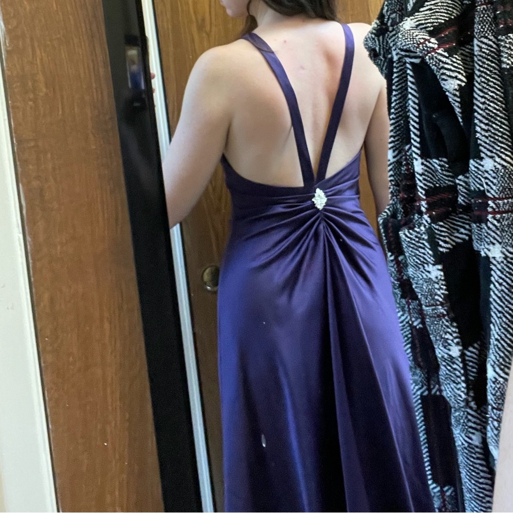 Art Deco Satin Open Back Deep Purple Formal Prom Wedding Bridesmaid - Picture 11 of 13